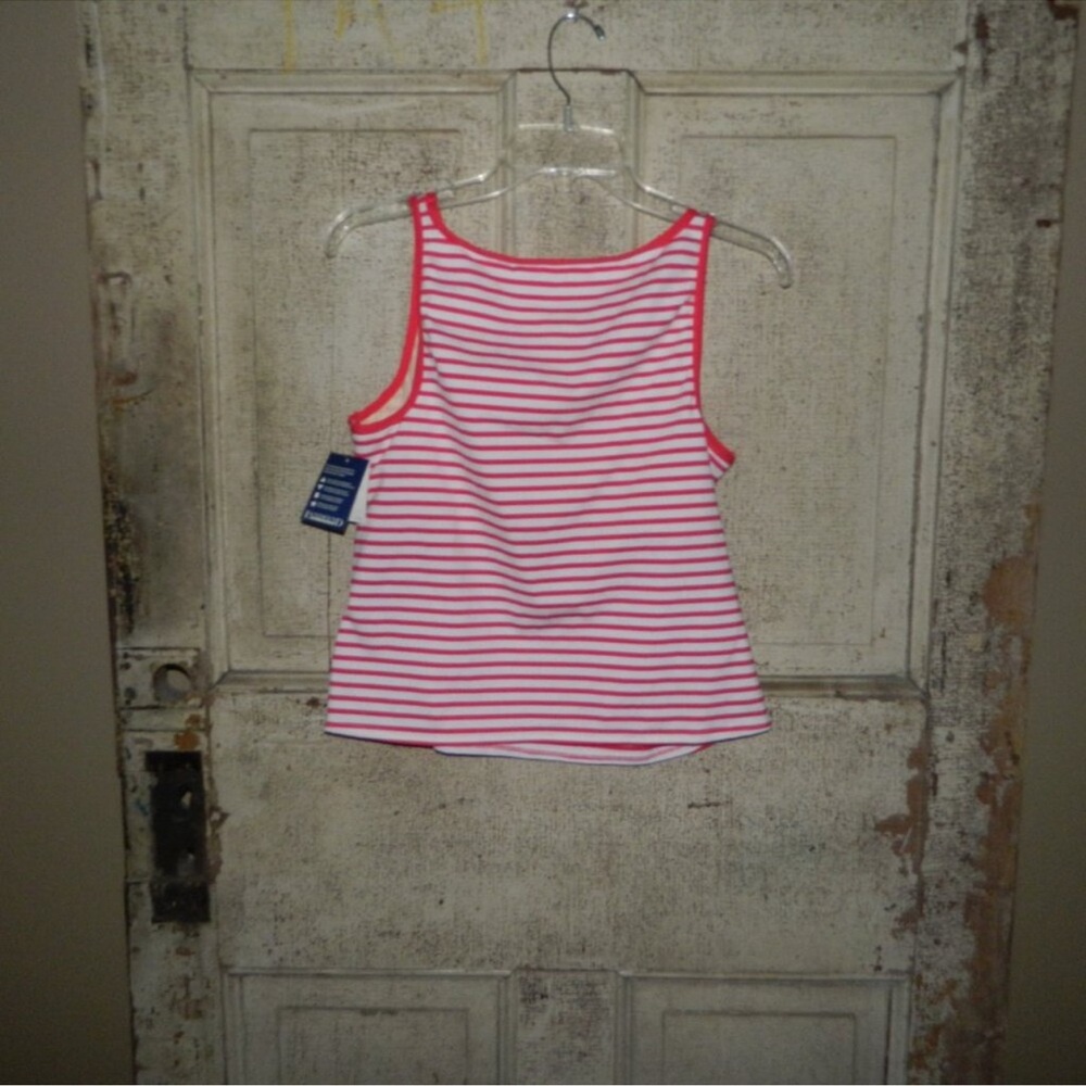 Lands' End Red and White Striped Women's Swim Tank Top